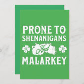 Prone to Shenanigans and Malarkey St Patrick's Day Feestdagenkaart (Voorkant / Achterkant)