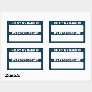 Pronoun-etiketten met pruisblauw en pronoun rechthoekige sticker