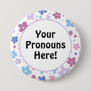 Pronouns Bigender Pride Bloemen Doodle Pastels Ronde Button 7,6 Cm