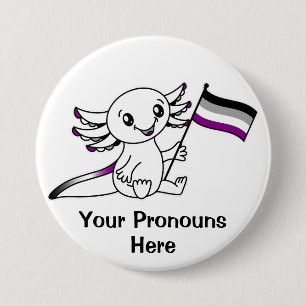 PRONOUNS Schattigee Axolotl met Ace Pride Flag LGB Ronde Button 7,6 Cm