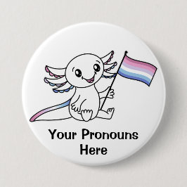 PRONOUNS Schattigee Axolotl met Bigender Pride Fla Ronde Button 7,6 Cm