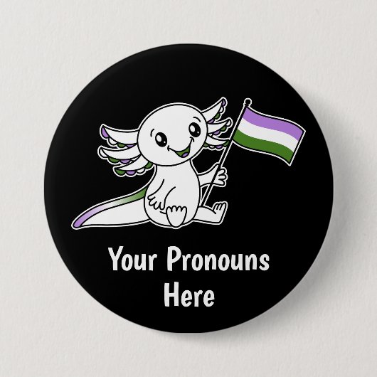 PRONOUNS Schattigee Axolotl met Genderqueer Pride Ronde Button 7,6 Cm (Voorkant)