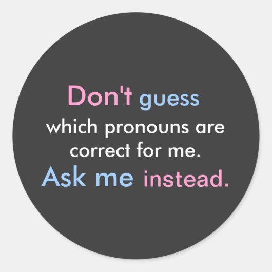 Pronouns Vraag het me Ronde Sticker (Voorkant)
