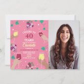 Proost 40e verjaardag wijnproeverij partij roze fo kaart (Voorkant)