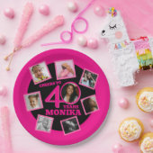 Proost 40ste verjaardag 8 foto naam roze zwart papieren bordje (Feest)