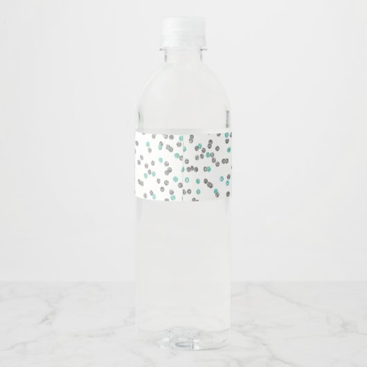 Proost 65 jaar Aqua Silver Confetti Verjaardag Waterfles Etiket (Achterkant)