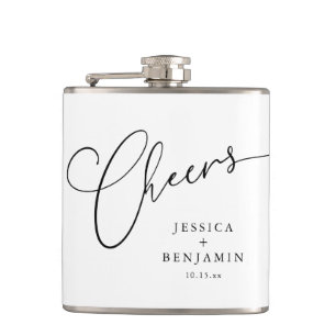 Proost Black White Script Huwelijksgunst op Maat Heupfles