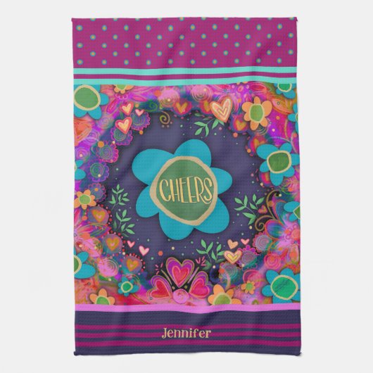 Proost Bloemenplezier Kleurrijke gepersonaliseerde Theedoek (Verticaal)
