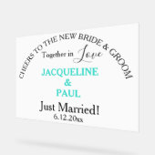 Proost bruid bruidegom Gewoon getrouwd Turquoise n Acryl Bord (Hoek)