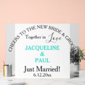 Proost bruid bruidegom Gewoon getrouwd Turquoise n Acryl Bord (Huwelijk)