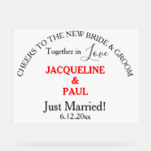 Proost bruid bruidegom net getrouwd rode namen acryl bord (Voorkant)