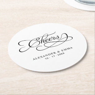 Proost Bruiloft Elegante Calligrafie Zwart & Wit Ronde Kartonnen Onderzetter