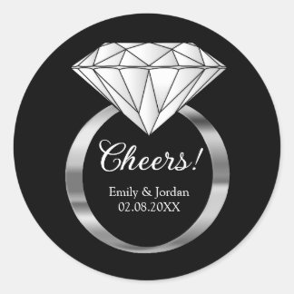 Proost Diamanten Trouwring Aangepaste Tekst Zwart Ronde Sticker