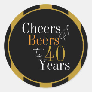 Proost en Bier 40 Jaar Zwarte en Gouden Streep Ronde Sticker