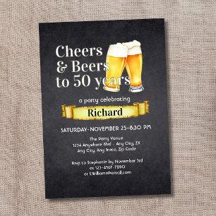 Proost en bier 50 jaar Eenvoudig  zwart Kaart
