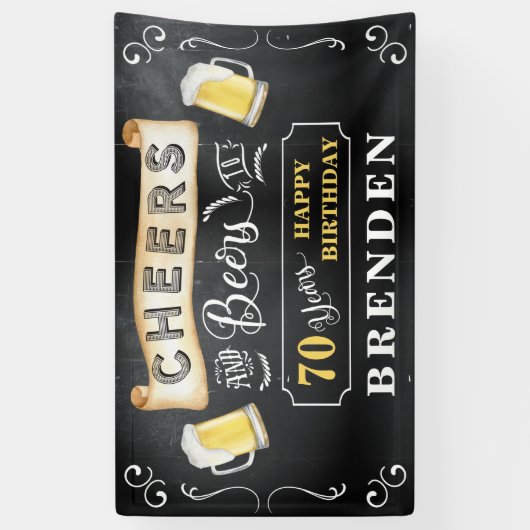 Proost en bier op 70 jaar verjaardagsfeestbanner spandoek (Verticaal)