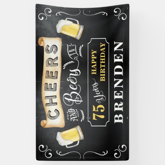 Proost en bier op 75 jaar verjaardagsfeestbanner spandoek (Verticaal)