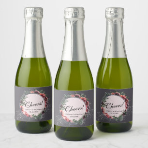 Proost Floral Elegant Grey Mousserende Wijn Label Sparkling Wijnetiket