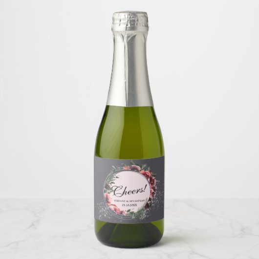 Proost Floral Elegant Grey Mousserende Wijn Label Sparkling Wijnetiket (Voorkant)
