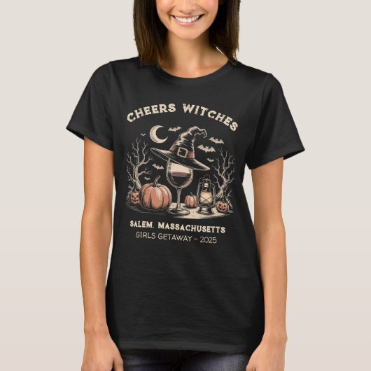 Proost, heksen aangepaste Salem Halloween reis T-shirt (Voorkant)