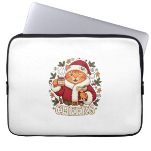 Proost Kerst Oranje Kat Kerstman Hoed Drinkt Ginge Laptop Sleeve