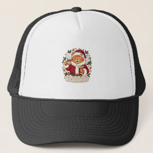 Proost Kerst Oranje Kat Kerstman Hoed Drinkt Ginge Trucker Pet