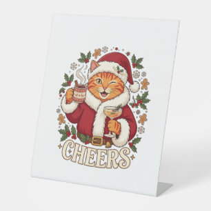 Proost Kerst Oranje Kat Sinterklaas Hoed Drinkt Gi Reclamebord Met Voetstuk