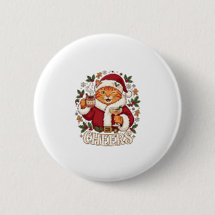 Proost Kerst Oranje Kat Sinterklaas Hoed Drinkt Gi Ronde Button 5,7 Cm