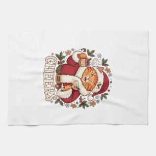 Proost Kerst Oranje Kat Sinterklaas Hoed Drinkt Gi Theedoek