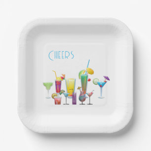 Proost, Kleurrijke Cocktails Leuk Papieren Bordje