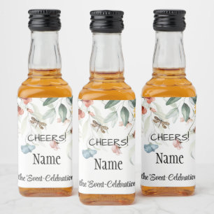 Proost, Mini Elegant Waterverf Stilleven Bloemen Likeurfles Etiket
