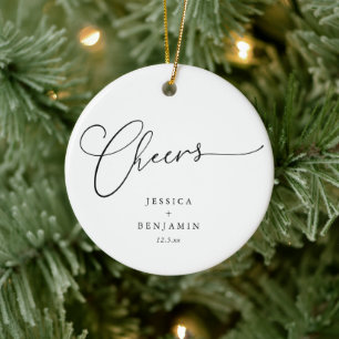 Proost Minimal Zwart Wit Script Trouwdag Keramisch Ornament