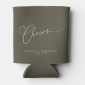 Proost Minimalistische Olijf Script Trouw Blikjeskoeler (Voorkant)