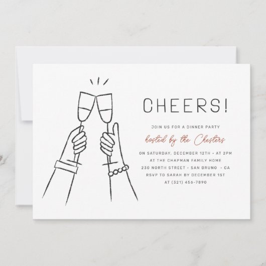Proost! Moderne Grilleg Handgetekend Dinnerfeest Kaart (Voorkant)