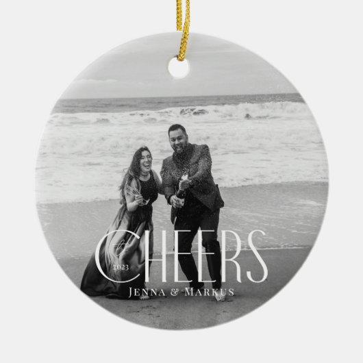 Proost Moderne Kerstmisfoto Minimaal Ontwerp Keramisch Ornament (Voorkant)