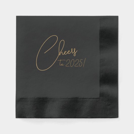 Proost nieuwjaarsfeest Modern Script Zwart Goud Folie Servetten (Voorkant)