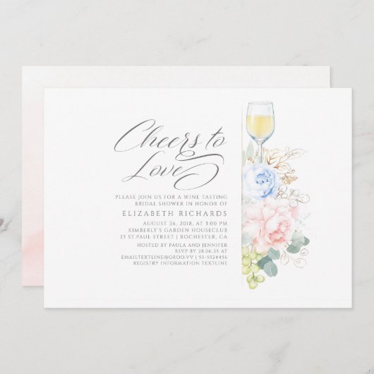 Proost om van het roze Vrijgezellenfeest van wijn Kaart (Voorkant / Achterkant)