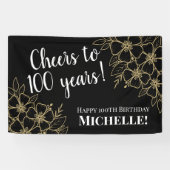 Proost op 100 jaar 100ste verjaardag in zwart en g spandoek (Horizontaal)