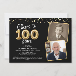 Proost op 100 Jaar 2 Foto's Script Ballon Kaart