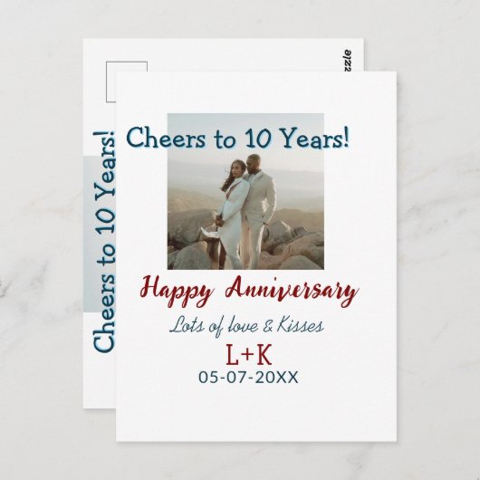Proost op 10 jaar gelukkig jubileum foto toevoegen briefkaart (Voorkant / Achterkant)