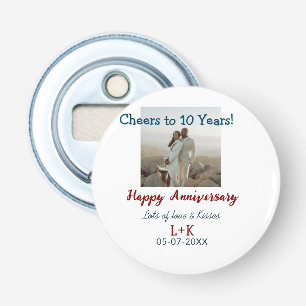 Proost op 10 jaar gelukkig jubileum foto toevoegen button flesopener