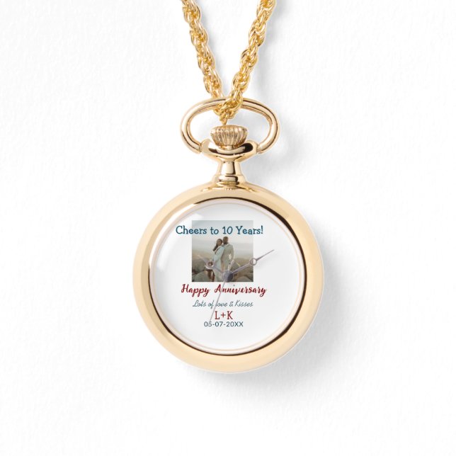 Proost op 10 jaar gelukkig jubileum foto toevoegen horloge (Voorkant)
