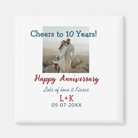 Proost op 10 jaar gelukkig jubileum foto toevoegen magneet (Voorkant)