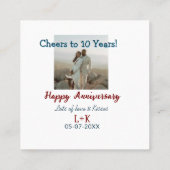 Proost op 10 jaar gelukkig jubileum foto toevoegen vierkante visitekaartje (Achterkant)