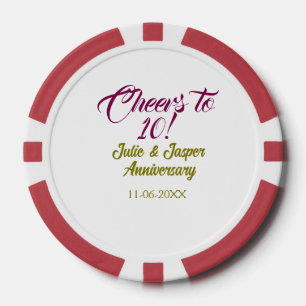 Proost op 10de huwelijksverjaardag mauve goudkleur poker chips