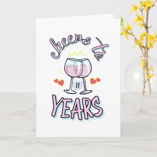 Proost op 11 jaar huwelijksverjaardag groet kaart (Gele Bloem)