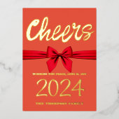 Proost op 2024, rood lint, rood folie feestdagenkaart (Voorkant)