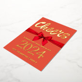 Proost op 2024, rood lint, rood folie feestdagenkaart (Gedraaid)