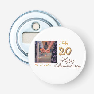Proost op 20 jaar gelukkig jubileum foto toevoegen button flesopener