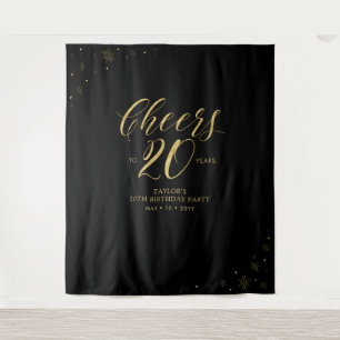 Proost op 20 jaar Gold & Black Verjaardagsfeest Wandkleed